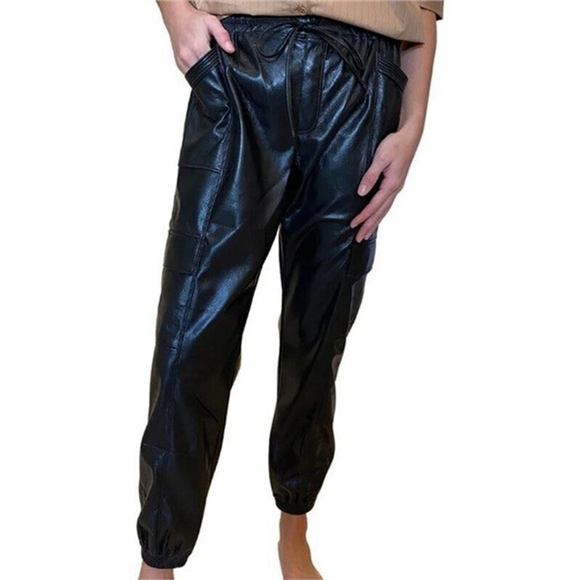 Melissa Nepton Pants - Melissa Nepton Malo Pants Faux Leather Cargo Joggers NWT $205 Small Black